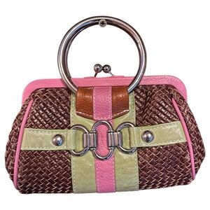 Isabella Fiore Stylish Pink and Brown Leather Woven Mini Handbag